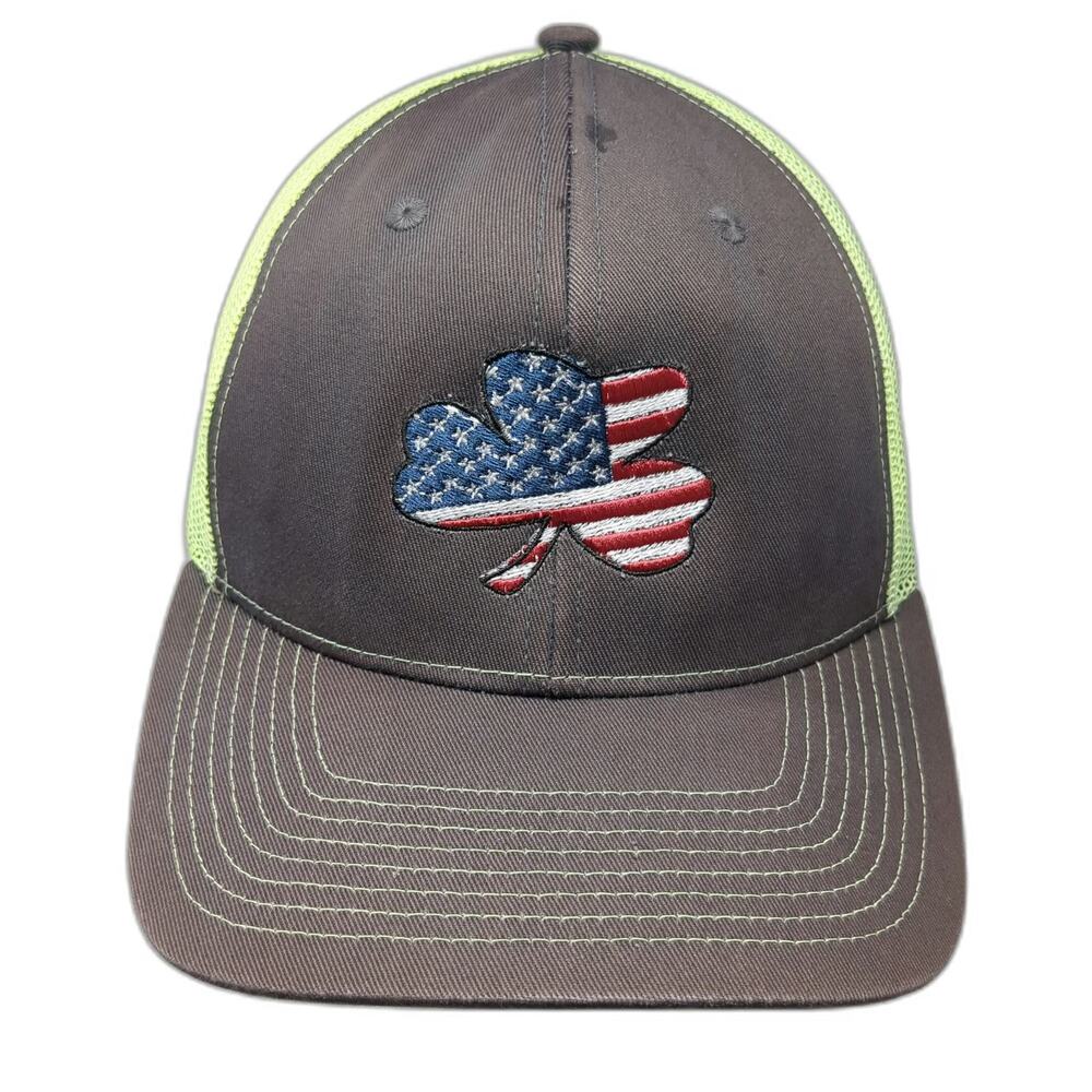 Fahrenheit Trucker Hat Brown Green One Size American Flag Shamrock Mesh Snapback